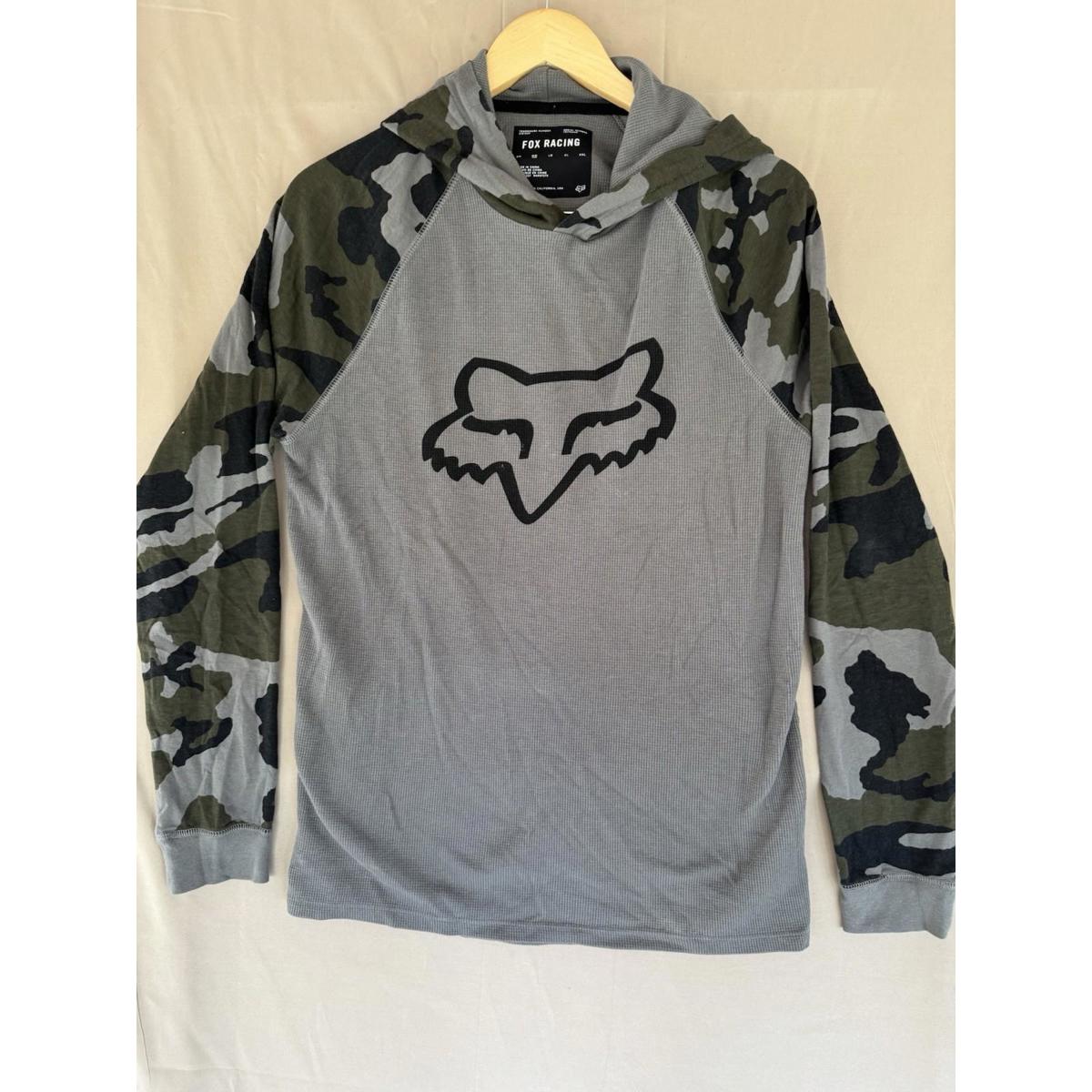 Fox Racing Hoodie Sweatshirt Mens Medium Gray Camouflage Thermal